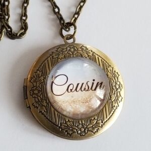 Cousin locket necklace dark gold tone metal